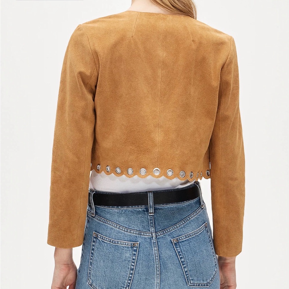 J. Crew Brown Suede Grommet-Trim Cropped Jacket - Picture 4 of 6